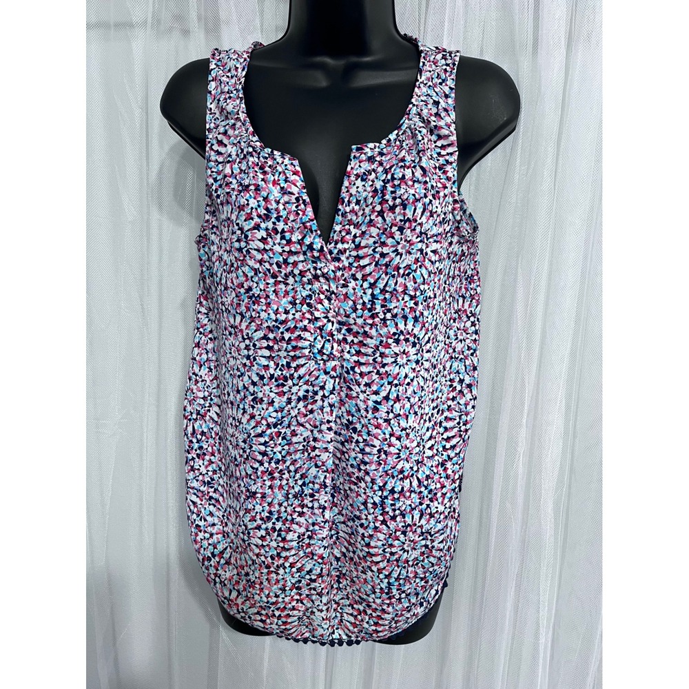 Three Pink Hearts Trixxi Sleeveless Pom Pom Hem Mosaic Blouse Red Blue Small